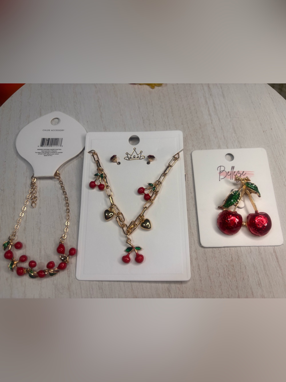 Cherry Accessory Bundle – Necklace, Earrings, Bracelets & Cherry Pin Set